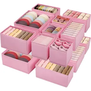 Drawer Clothing Organizer 16-Pack, Pink 3 Sizes Underwear Drawer Dividers, Fabric Folding Wardrobe Organizer for Baby Clothes, Bras, Underwear, Underpants, Belts, Socks, Ties