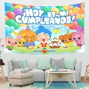 Plim Plim Birthday Tapestry - Fun Party Backdrop & Retro Cartoon Wall Hanging