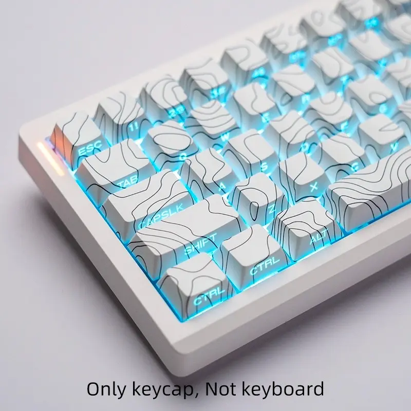 Contour and Minimalist Side-Engraved Translucent Keycaps, Aesthetic Original Pbt Five-Sided Heat Transfer, Compatible with 6.25u Middle Grid