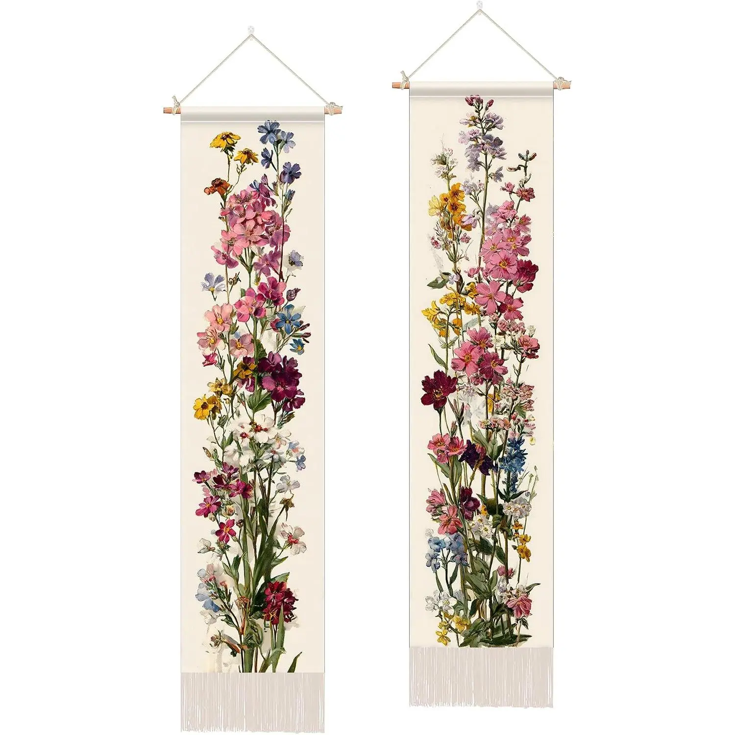 NYZE Vintage Wildflowers Vertical Tapestry Wall Hanging with Tassels 13x51.1inch Aesthetic Long Tapestry Vertical Wall Art for Bedroom, Living Room, Dorm Room, Home Art Decoration