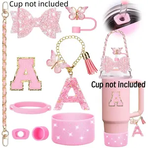 9-Piece Water Bottle Decoration Set, Bow Letter Charms & Pendant Cup Chain, Gift Set for Friends, 26 Letter Styles Available, Drinkware, Mug, Tumbler, Accessories