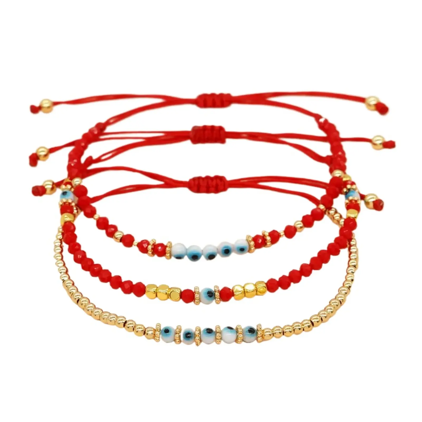 Evil Eye Friendship Bracelet, Gold-Plated Beaded Strand with Red Crystal Beads, Adjustable Protection Charm for Men and Women, Beaded Strand Bracelet,back to school,back to school haul