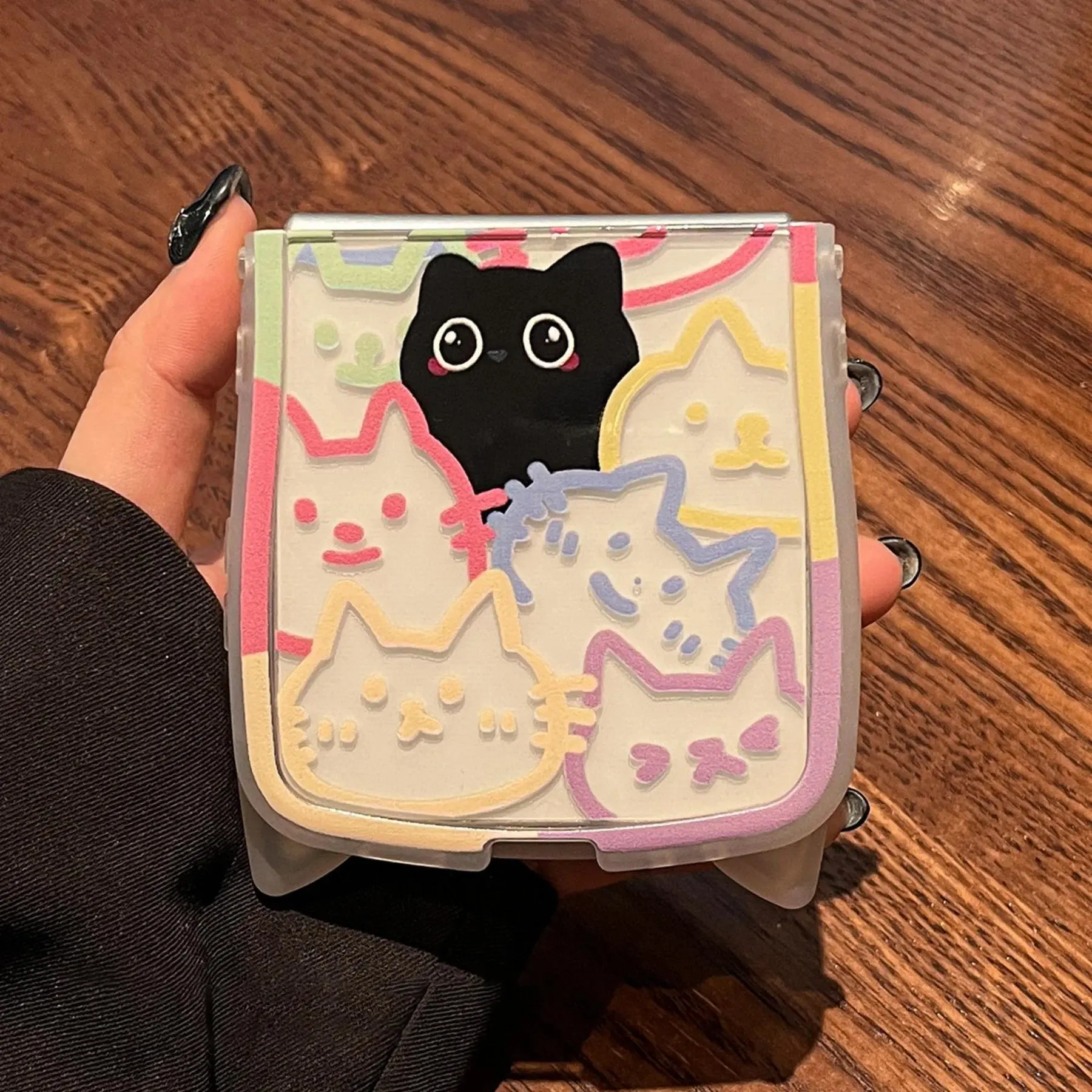 Ins Korean Cute Colorful Doodle Lines Cat Ear Transparent Phone Case for Samsung Galaxy Flip8 Flip7 Flip6 Flip5 Stylish Cover
