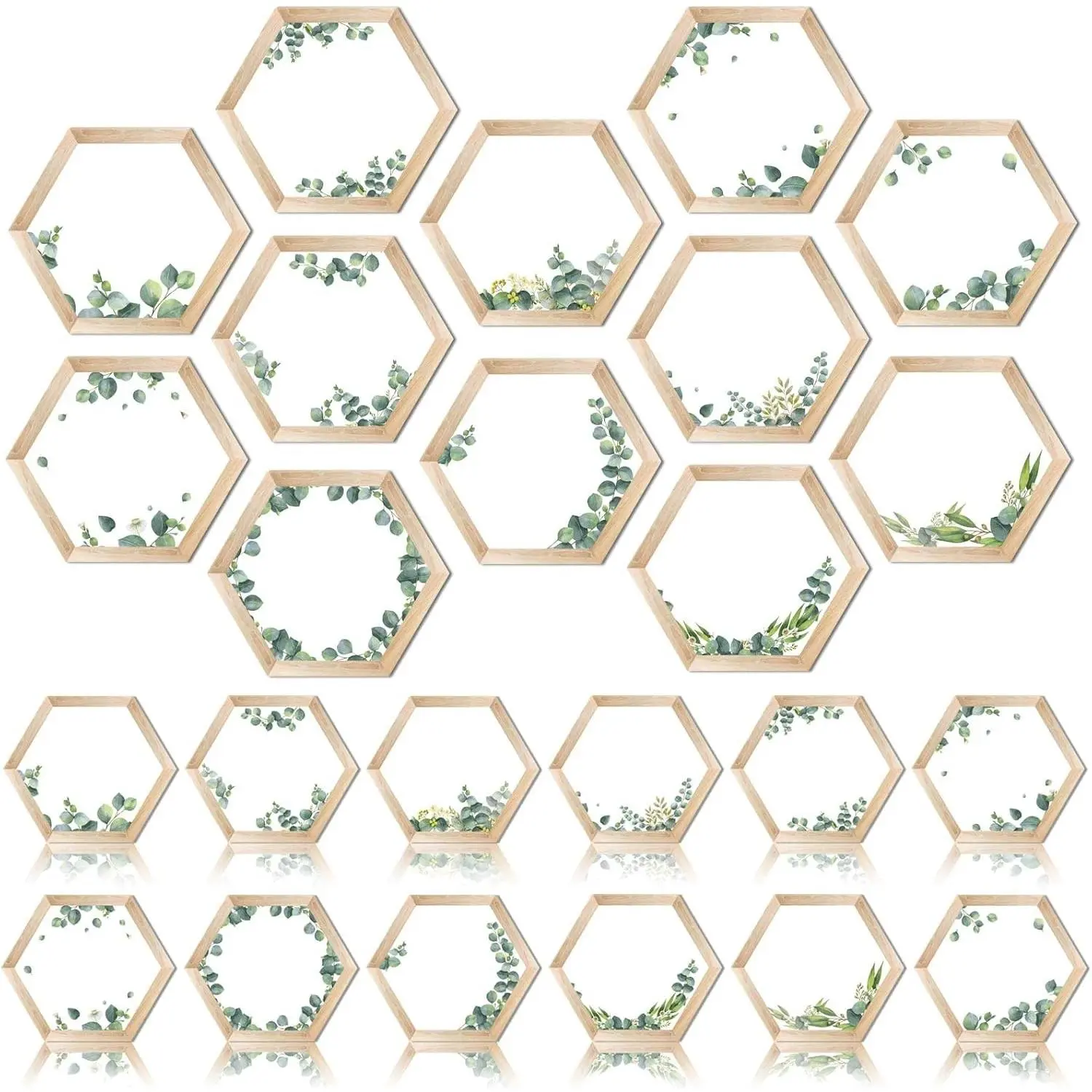 60 Pcs Hexagon Cutouts for Plant Themed Classroom Bulletin Board Decor Greenery and Wood Grain for Farmhouse Rustic Classroom Decor