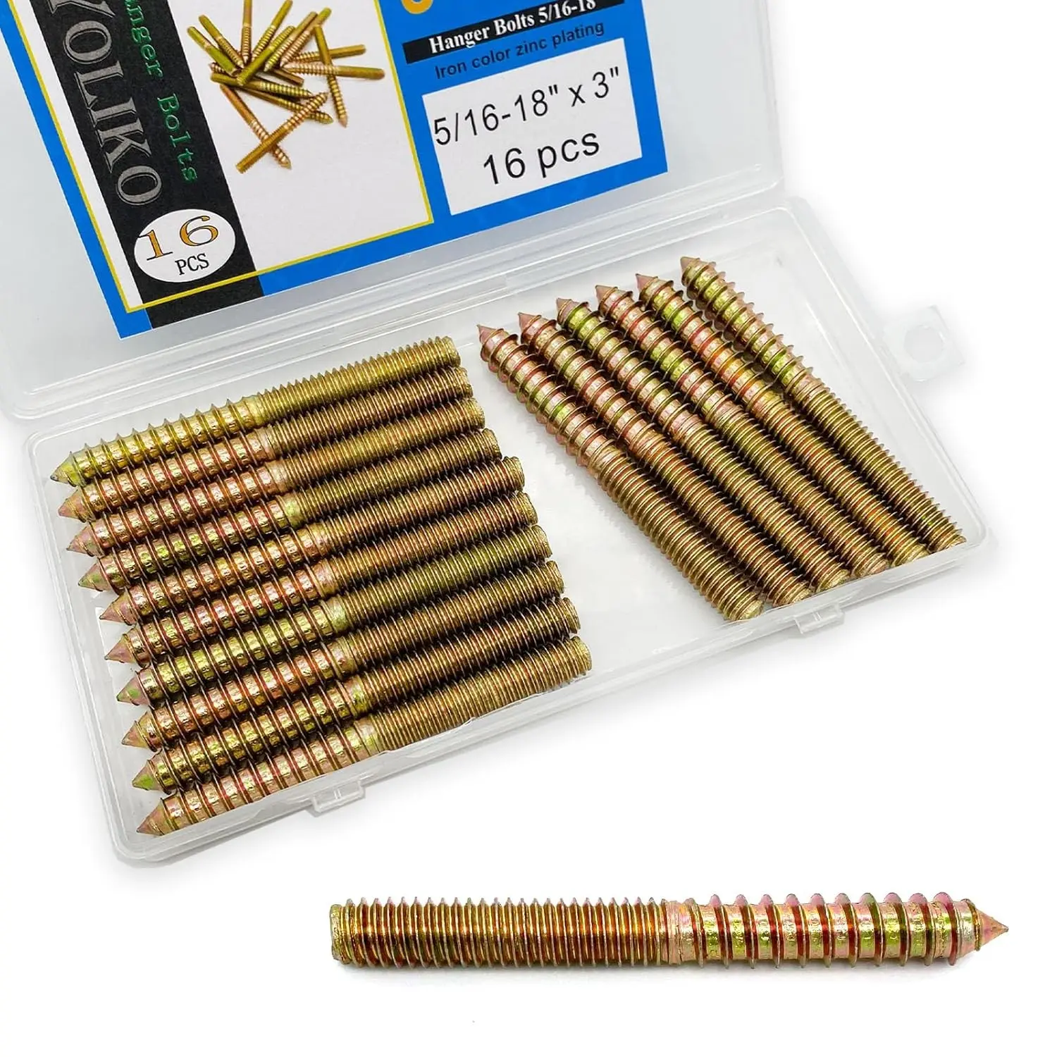16 Pack 5/16-18 x 3 Inch Hanger Bolts 5/16-18" Double Headed Bolts 5/16 Wood Dowel Screw Self-Tapping Screw Hanger Bolts for Furniture Double Head Threaded Rods Bolt 76.2mm Length