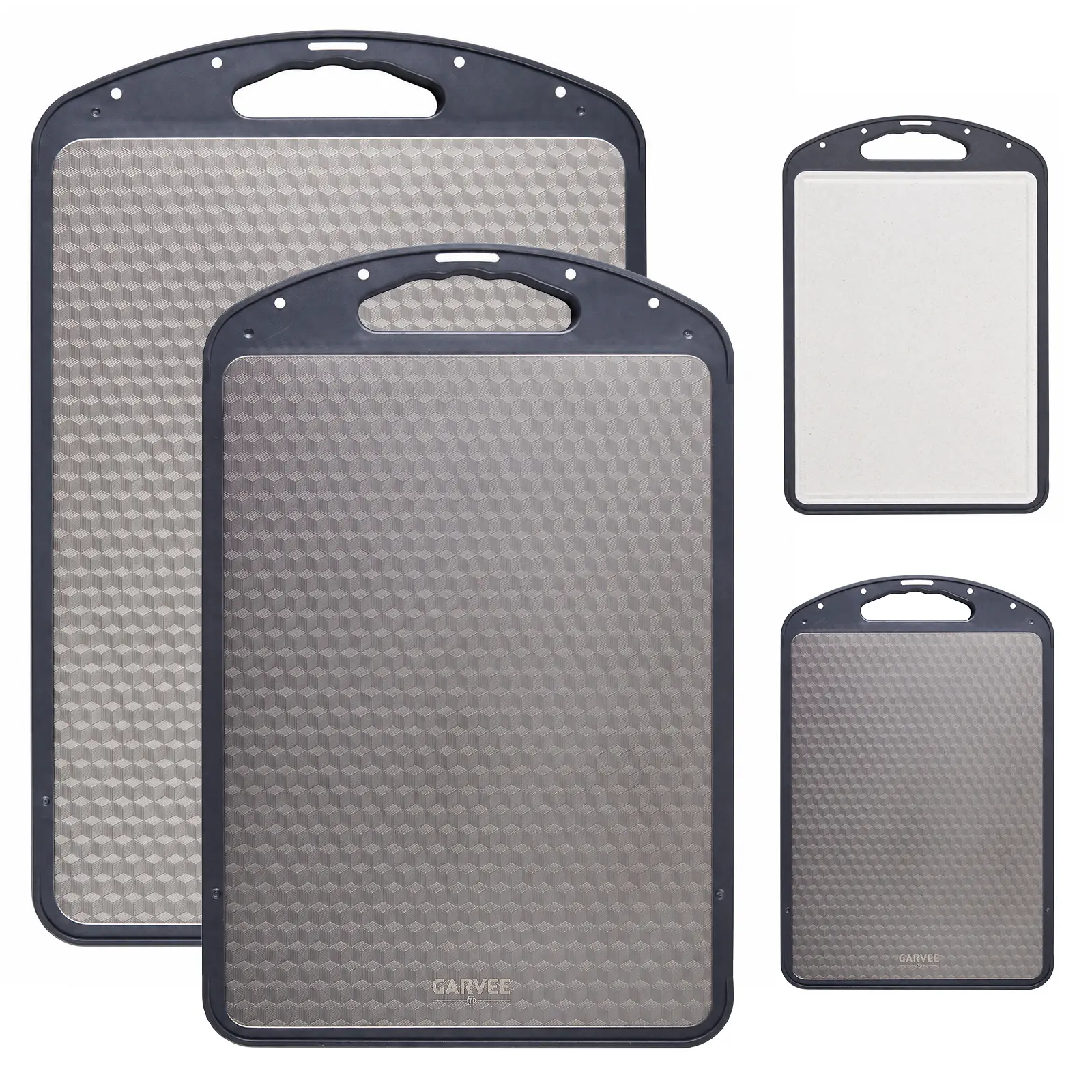 GARVEE safe for consumption Titanium Cutting Boards Set - Double-Sided Metal Chopping Boards, Non-Toxic, Non-Slip, Dishwasher Safe - 2-Pack Large + Small (18.1 x 12.2 & 15.4 x 10 in)
