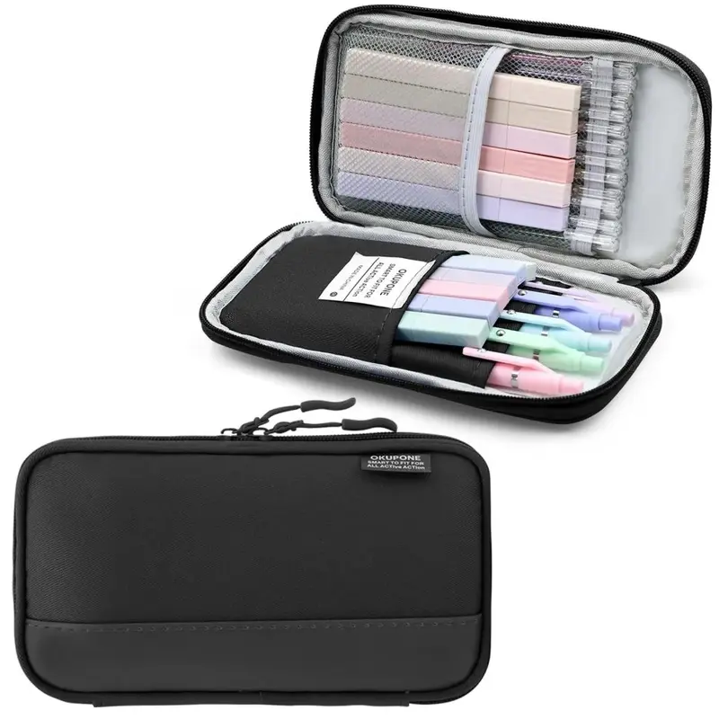 Multi colored pencil case, simple girl's double-layer storage bag, multifunctional stationery bag