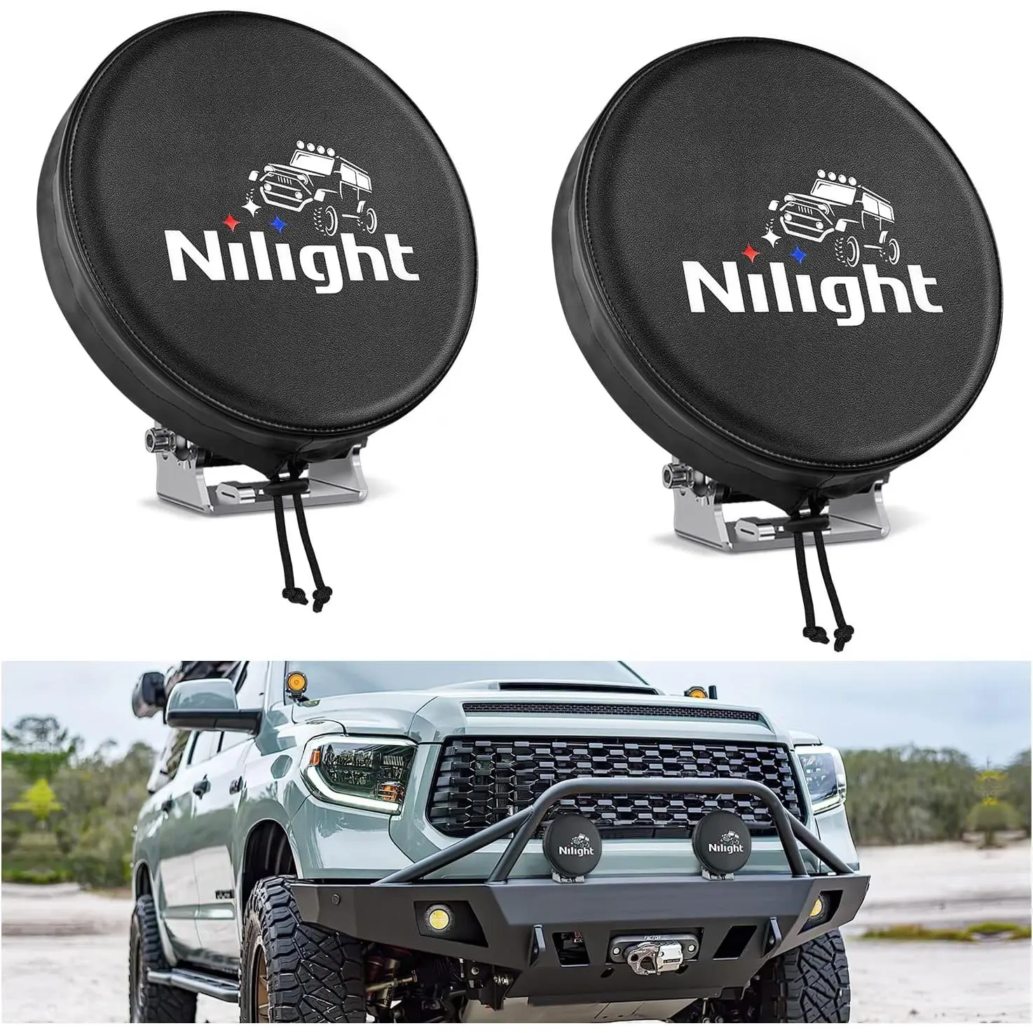 Nilight 5.75-in Round Polycarbonate Pod Light Cover & 6-in Waterproof Black Leather Headlight Cover, Offroad Driving Accessory for Jeep/Truck Fog Lights, 6 inch Stiff Paper Mat Compatible Component
