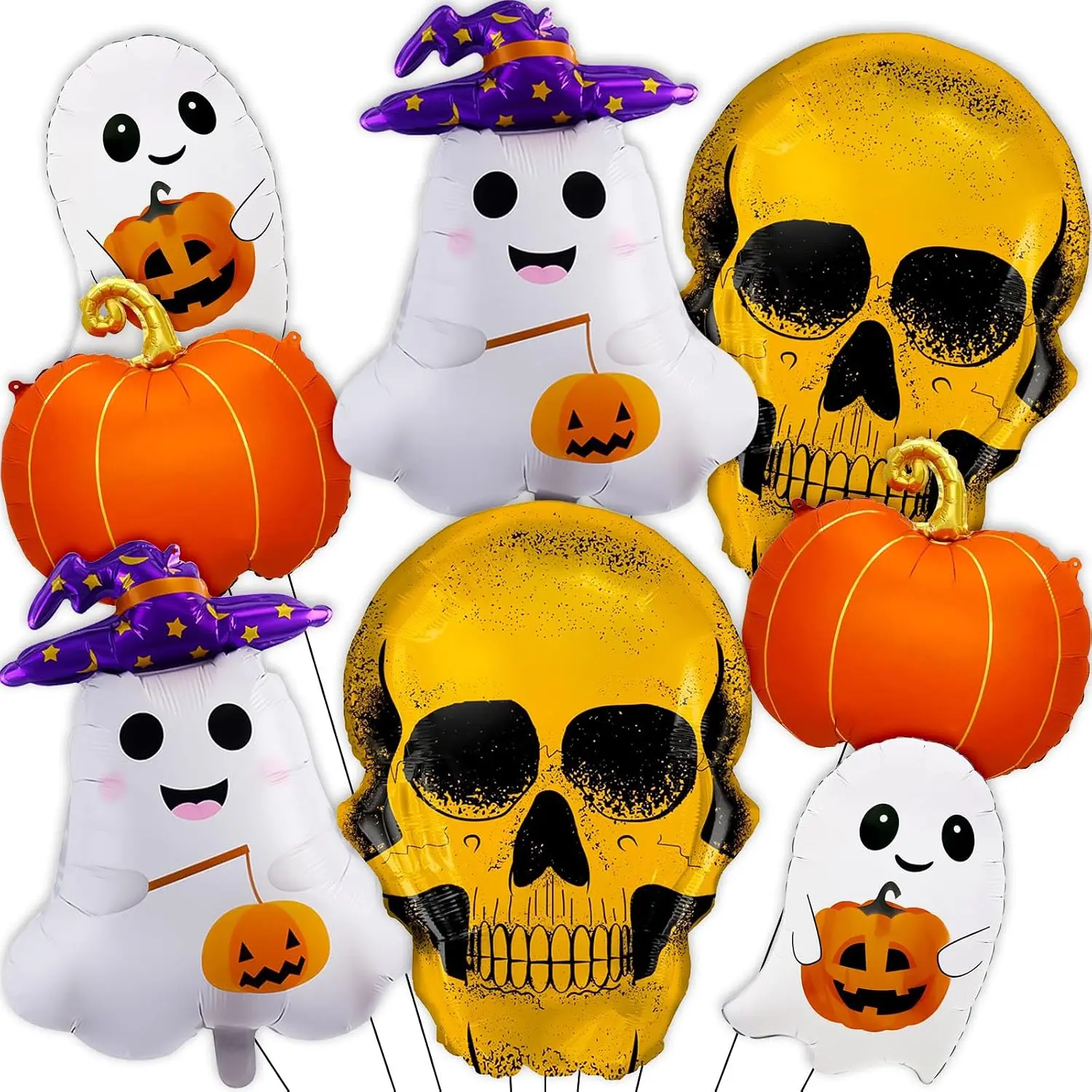 8-Count Halloween Balloons - Lightweight, Reusable, Synthetic Cute Skull-Pumpkin Balloons, Easy Inflation Balloon-3 for Halloween Party Decorations Supplies, Pumpkin Shapes