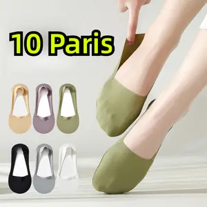 Invisible Socks Women Cotton Breathable No Show Socks Ultra Thin Summer Seamless Silicone Non Slip Moisture Wicking Low Cut Liner Socks 10 Pairs Pack