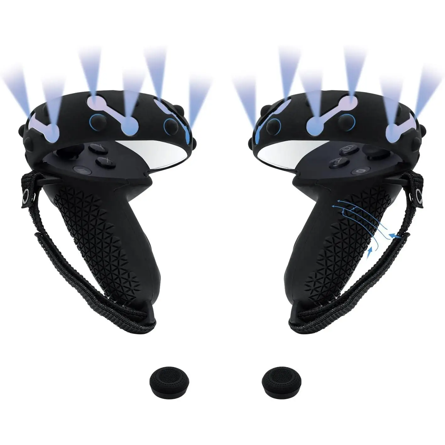 1 Pair Controller Grip Cover for Oculus Quest 2, Anti-Slip and Anti-Fall Silicone Grip Protective Cover Case with Hand Strap for Oculus Quest 2 Controller - Black