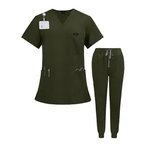 Women'S Scrub Set - Navy Blue Uniform with V-Neck, Short Sleeves, and Pockets, Wrinkle-Resistant, Machine Washable, Professional Healthcare Professional Style, Scrubs for Nurses