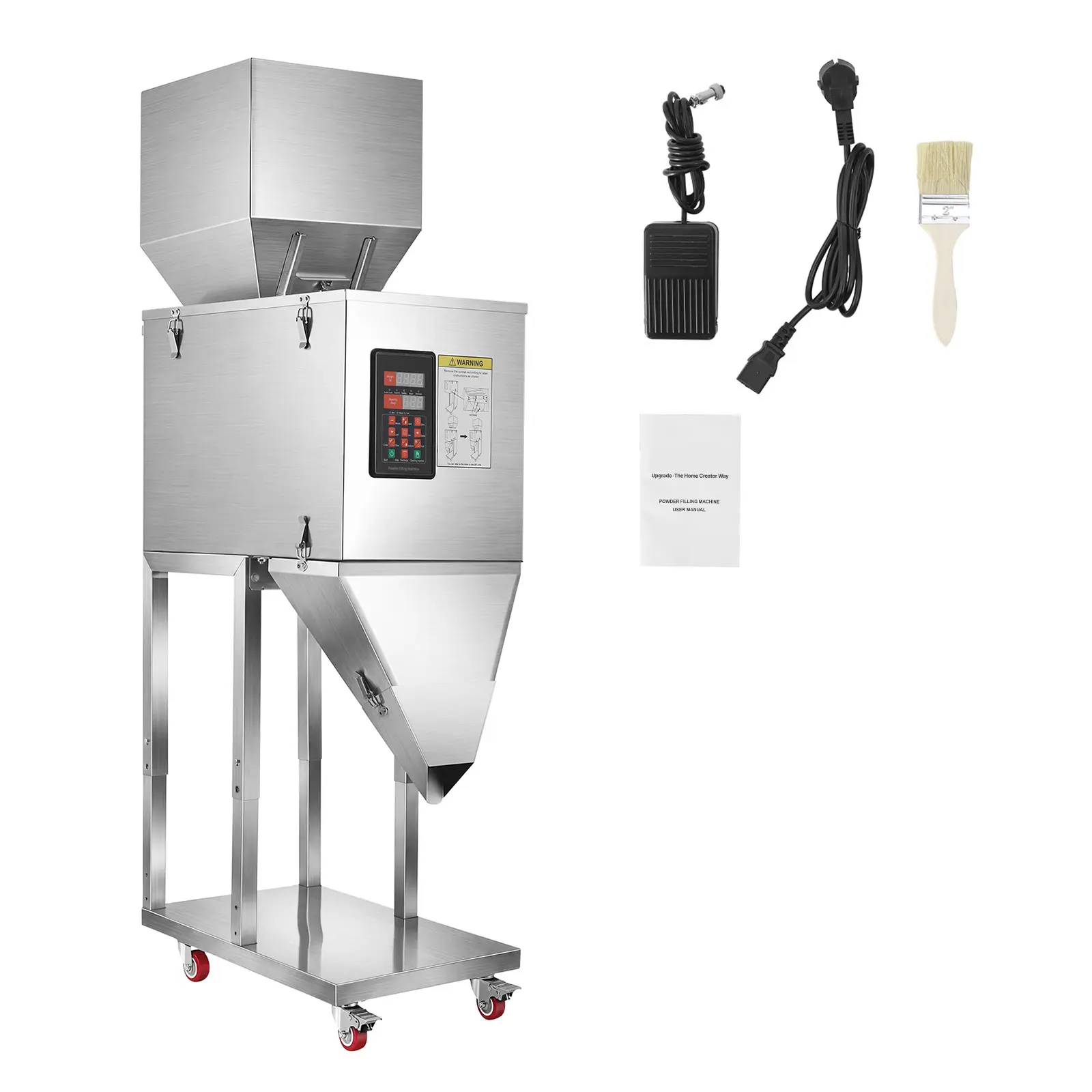 Powder Filling Machine, 20-5000g (0.04-11.02lbs) Automatic Particle Dispenser, Stainless Steel, Smart Weighing Dispensing Filler w/ Foot Pedal, for Coffee Beans, Grains, Tea, Spices, Silver