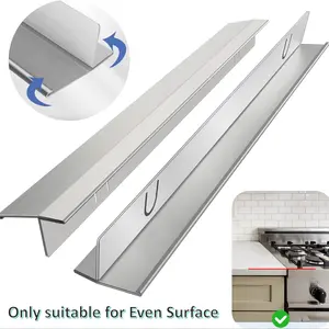 Stove Gap Covers Stainless Steel 2 Packs, 13.8~27.6 Inch Adjustable Heat Resistant Not Sharp Gap Filler, Easy to Clear Stove Counter Gap Cover Suitable for Even Surface (Silver)