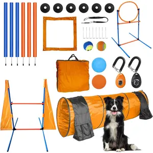 Agility  Set Outdoor Indoor , Tire Jump + Hurdle Jump, Tunnel, Weave Poles, Pause, 2  Balls, 2 Discs, 1 Whistle, 1 Bag, 2  Clicker Backyard  Obstacle Course Kit