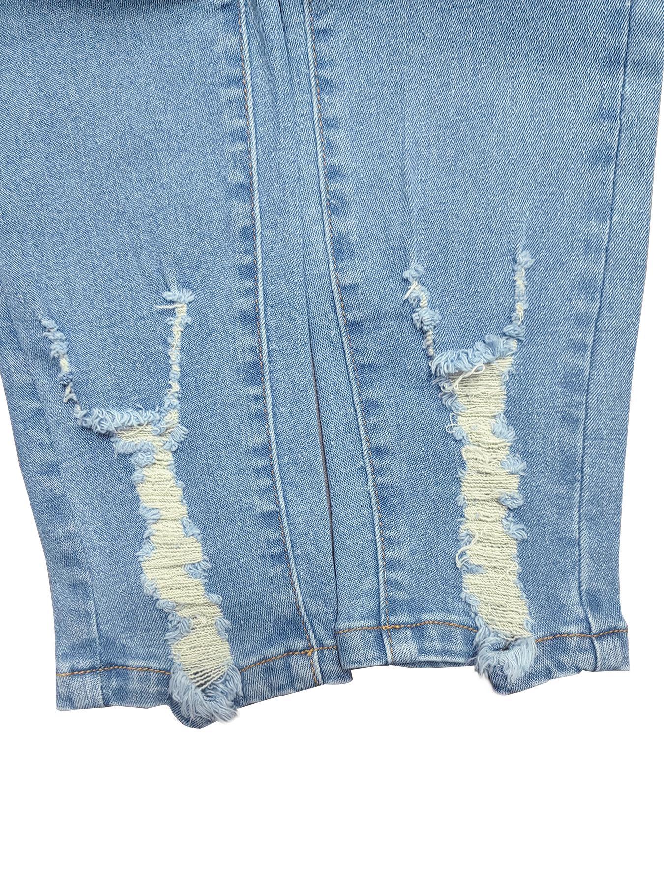 Women's Plain Ripped High Waist Skinny Stretchy Jeans, Fashion Casual Pocket Design High Waisted Design Denim Pants for Daily Outdoor Wear, Ladies Bottoms for Spring & Fall