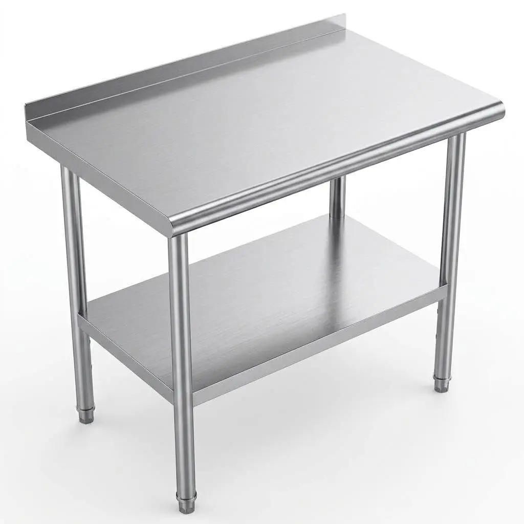 Heavy-Duty Commercial Stainless Steel Work Table with Backsplash and Adjustable Undershelf, 60 x 24 in Prep Table Ideal for Professional Kitchens and Food Preparation