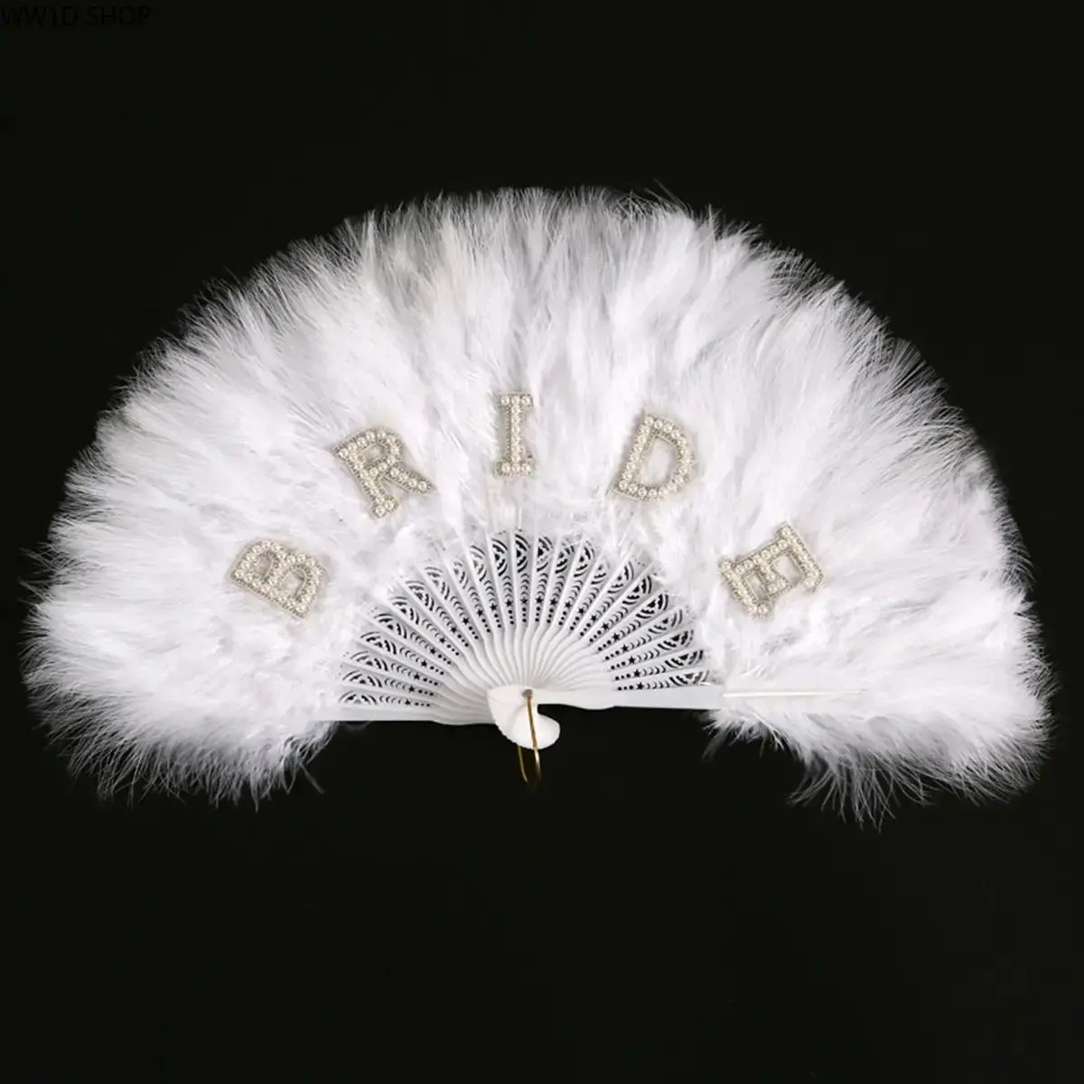 1 pc Non-Folding Pearl Artificial Feather Decorative Fan (48cm), Hand Fan, Bride Fake Feathers Fan, Wedding Party Decoration, Bridal Photo Prop, Engagement Decor, Wedding Hand Fans