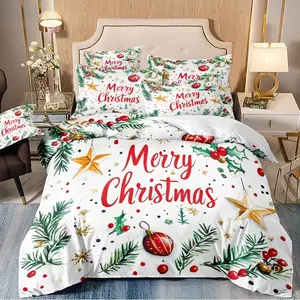 3-Piece Christmas Duvet Cover Set, Soft Comfortable Fabric, No Padding, Ideal for Bedroom Hotel School Dorm, Perfect Gift