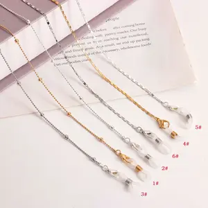 6PCS Dainty Thin Flat Snake Chain Eyeglass Chain Gold Silver Two Tone Lightweight Anti-Lost Glasses Lanyard Strap With Soft Silicone Ear Hooks For Women Daily Reading Sunglasses Decorative Accessory