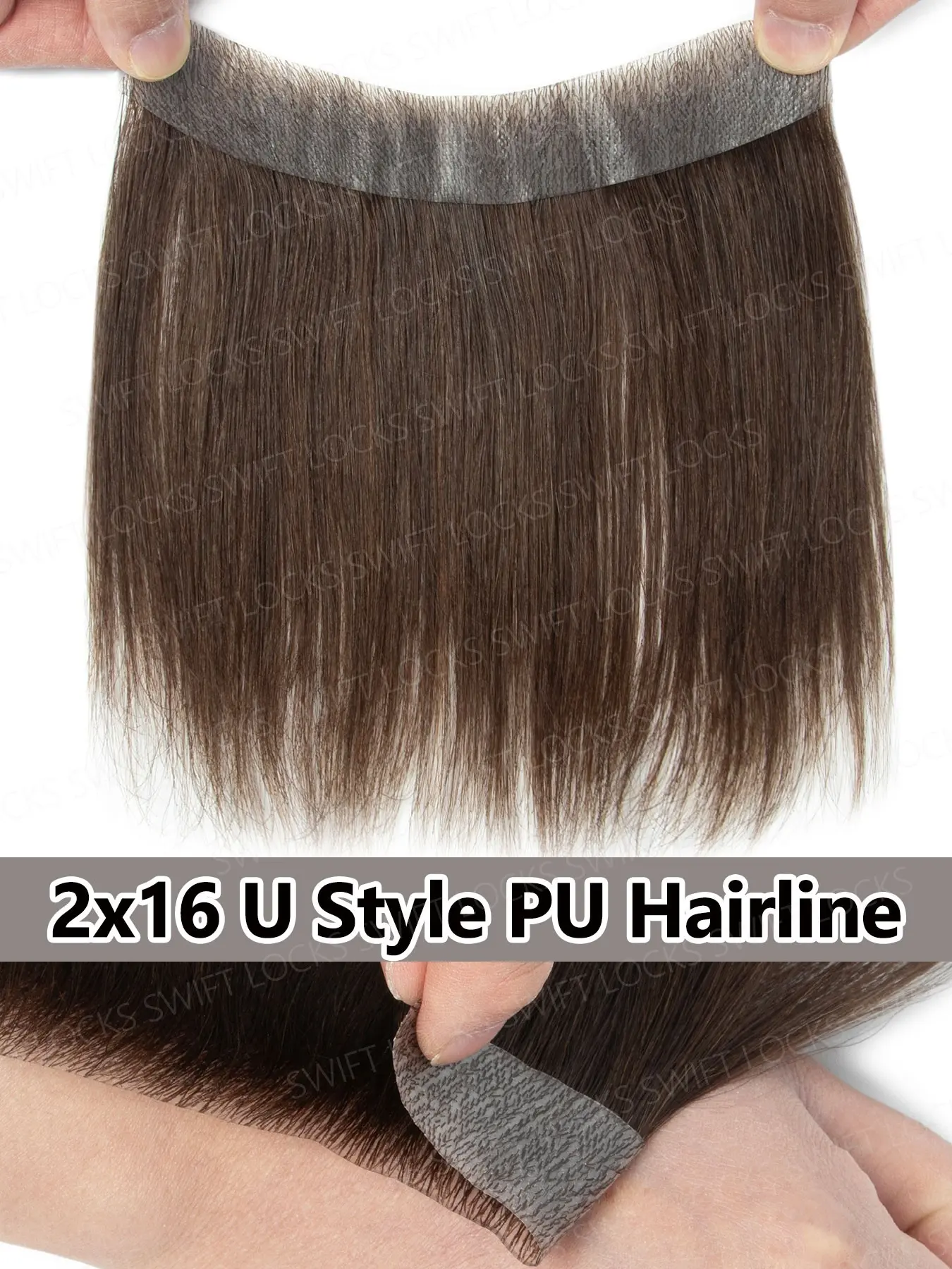 2x16cm U-Shaped Forehead Hairline Extension, Compact Size 100% Human Hair Invisible Hairpiece, Natural Looking Hair Replacement Headpiece, Human Hair Extensions