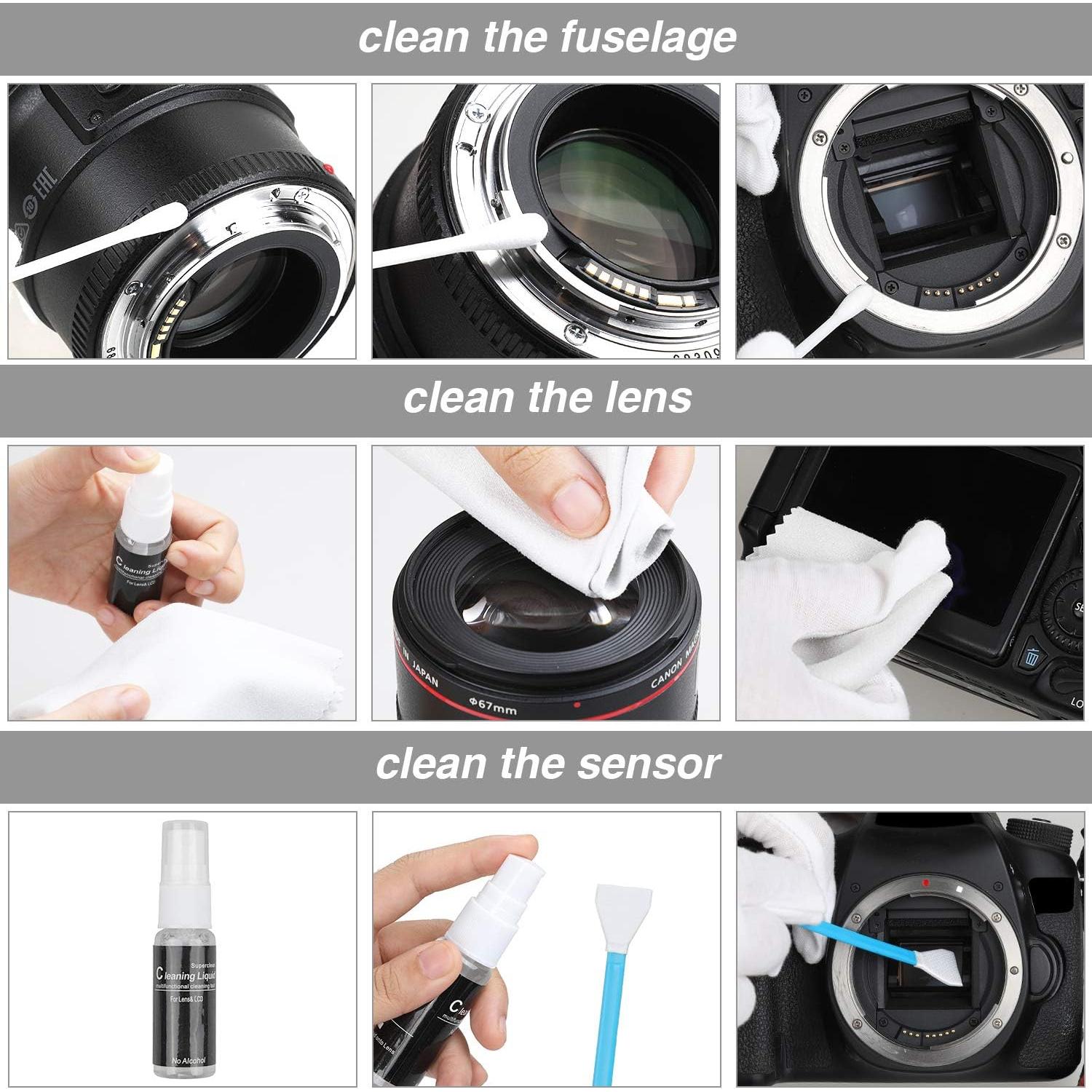 14-in-1 Camera Lens Cleaning Kit - Mirrorless Camera Sensor Cleaning Kit for DSLR Camera    Including Lens Blower/Detergent/Swabs/Cleaning Cloth/Cleaning Pen/Cleaning Brush