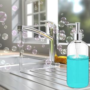 Clear Soap Dispenser with Rust Proof Pump, Waterproof Labels (2 Pack,16 Oz), Plastic Hand Soap Dish Soap Dispenser for Kitchen Bathroom