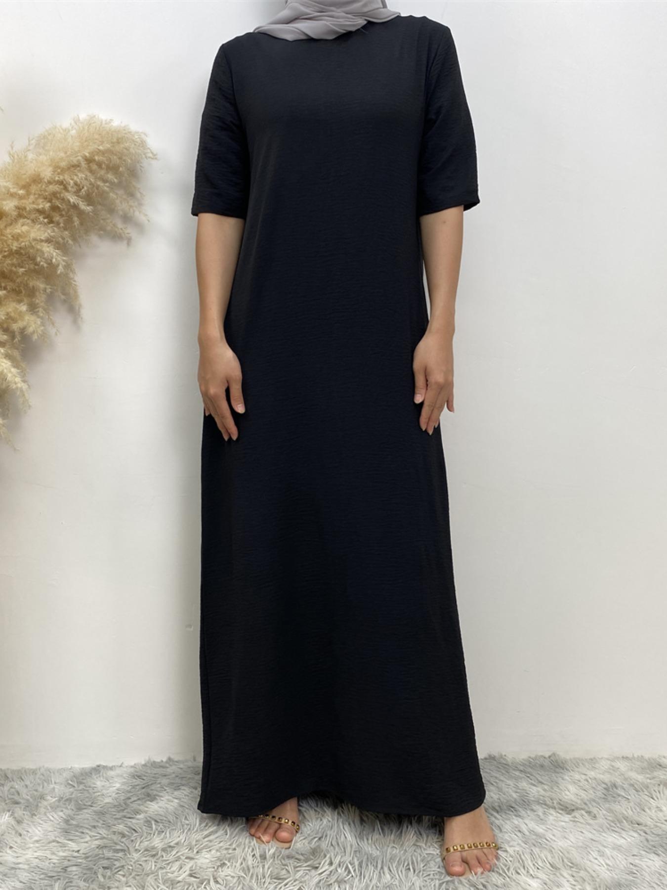 Women's Modest Solid Color Round Neck Long Dress, Casual Half Sleeve Long Dress for Summer, Women's Islamic Clothing for Daily Wear, Muslim Dress, Modest Style Dress, Modest Muslim Outfits