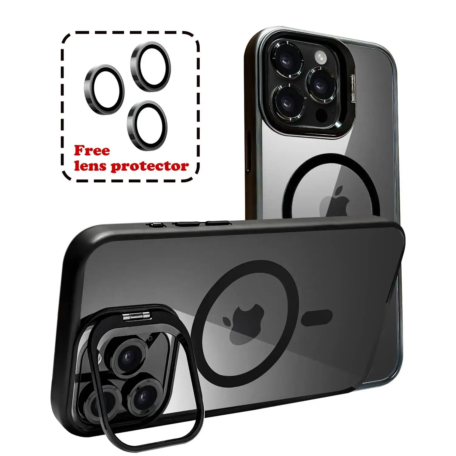 MagSafe Shockproof iPhone Case with Heavy Duty Protection - Magnetic Accessory, Camera Lens Guard, Stand, Lens Bracket, MagSafe Ring, Screen Protector for iPhone 11,12,13,14,15,16 Pro Max, Iphone 15