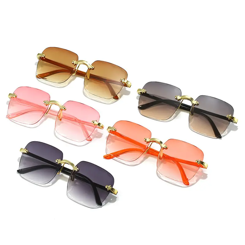 Unisex Rimless Gradient Sunglasses - Casual Style Eyewear, Trendy Casual Sunglasses for Summer Beach, Matching Popular Clothing Styles