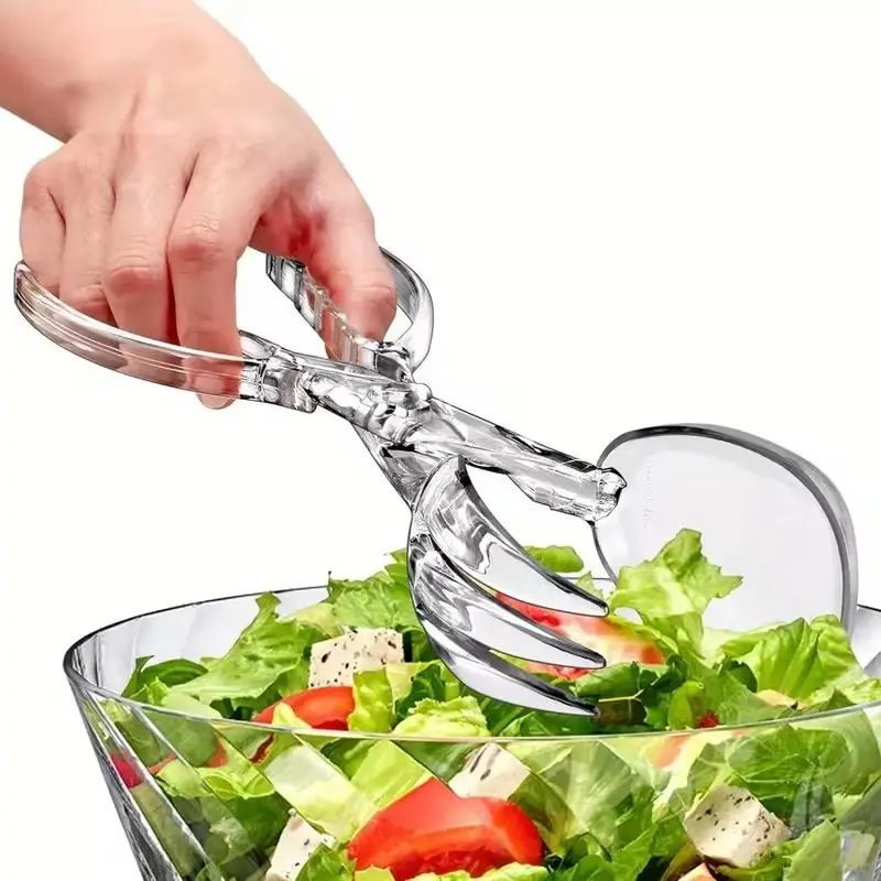 Transparent Plastic Salad Scissors and Clips, Reusable Food Grade Cutlery, Ideal for BBQ, Buffet, Parties, Salads, Serving Large Groups