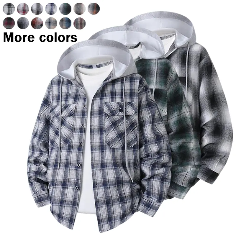 2026 new style spring and autumn hooded checkered shirt, fashionable, casual, loose, long-sleeved shirt