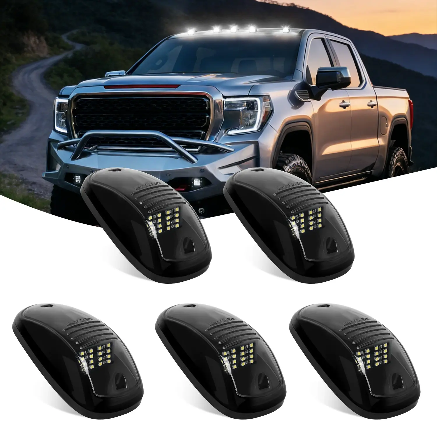 Nilight 5PCS 16LED White Cab Roof Marker Light Set, Polycarbonate Automotive Trucking Light with Wire Nuts for Trailers, RV Campers