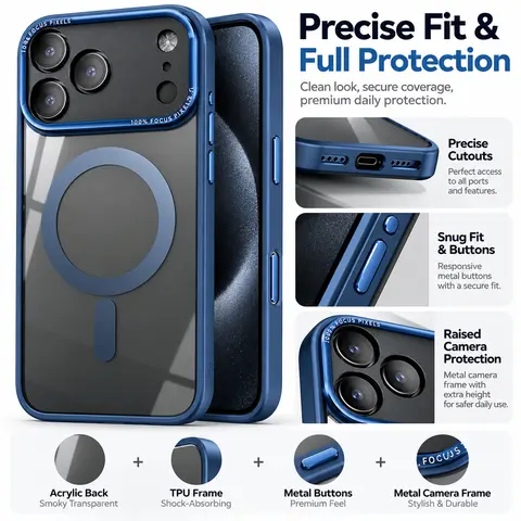 Transparent Magnetic MagSafe Metal Camera Bumper Casing - TPU Plastic Flexible Cellphone Smartphone Accessory for iPhone 11/13/13 Pro/14/15/16/16 Plus/16 Pro Max/17/17 Air/18 Pro Max, Shockproof Cover with Screen Protector