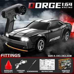 New 1:64 Scale Mini Remote Control Drift Car, 2.4g Wireless, Rechargeable, LED Lights, 4wd High-Speed Racing Toy, USB Charging, Multiple Modes,2 AA Batteries Self-Supplied for Remote Controller