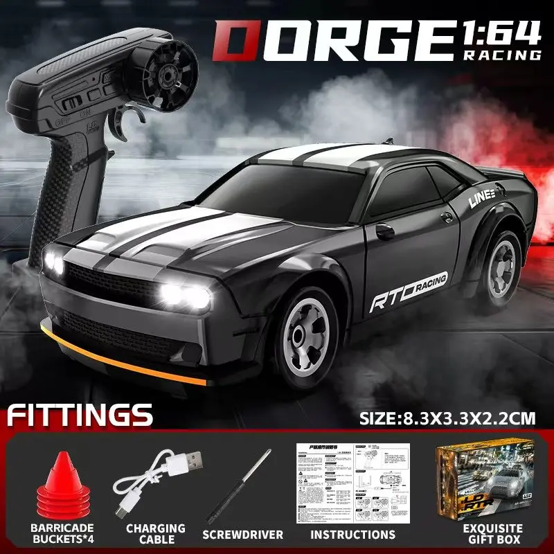 New 1:64 Scale Mini Remote Control Drift Car, 2.4g Wireless, Rechargeable, LED Lights, 4wd High-Speed Racing Toy, USB Charging, Multiple Modes,2 AA Batteries Self-Supplied for Remote Controller, RC Car