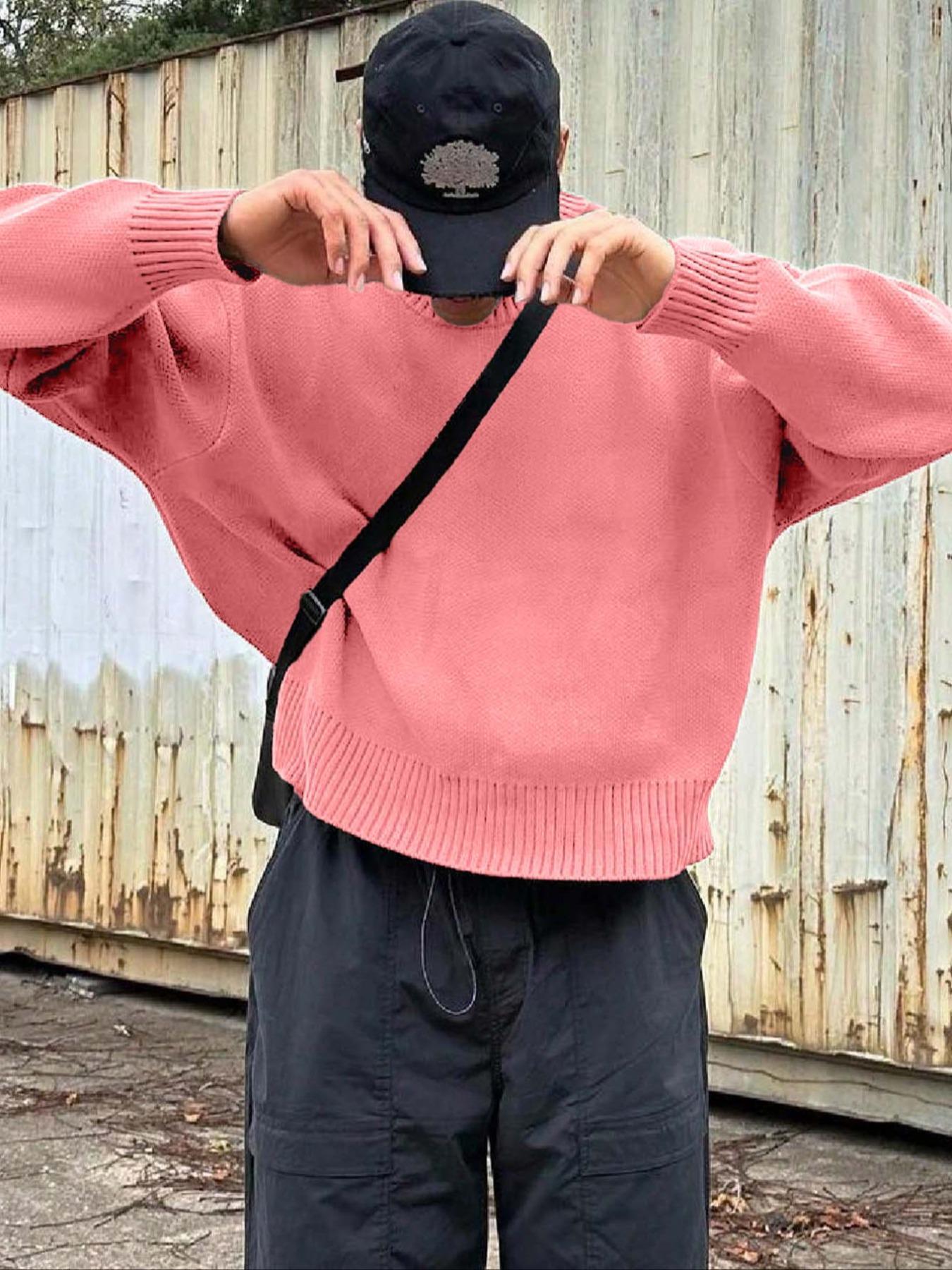 Men's Solid Color Crew Neck Sweater, Casual Fashion Long Sleeve Jumper for Fall & Winter, Men's Knitwear for Daily Wear, Knitted Pullover, Tops