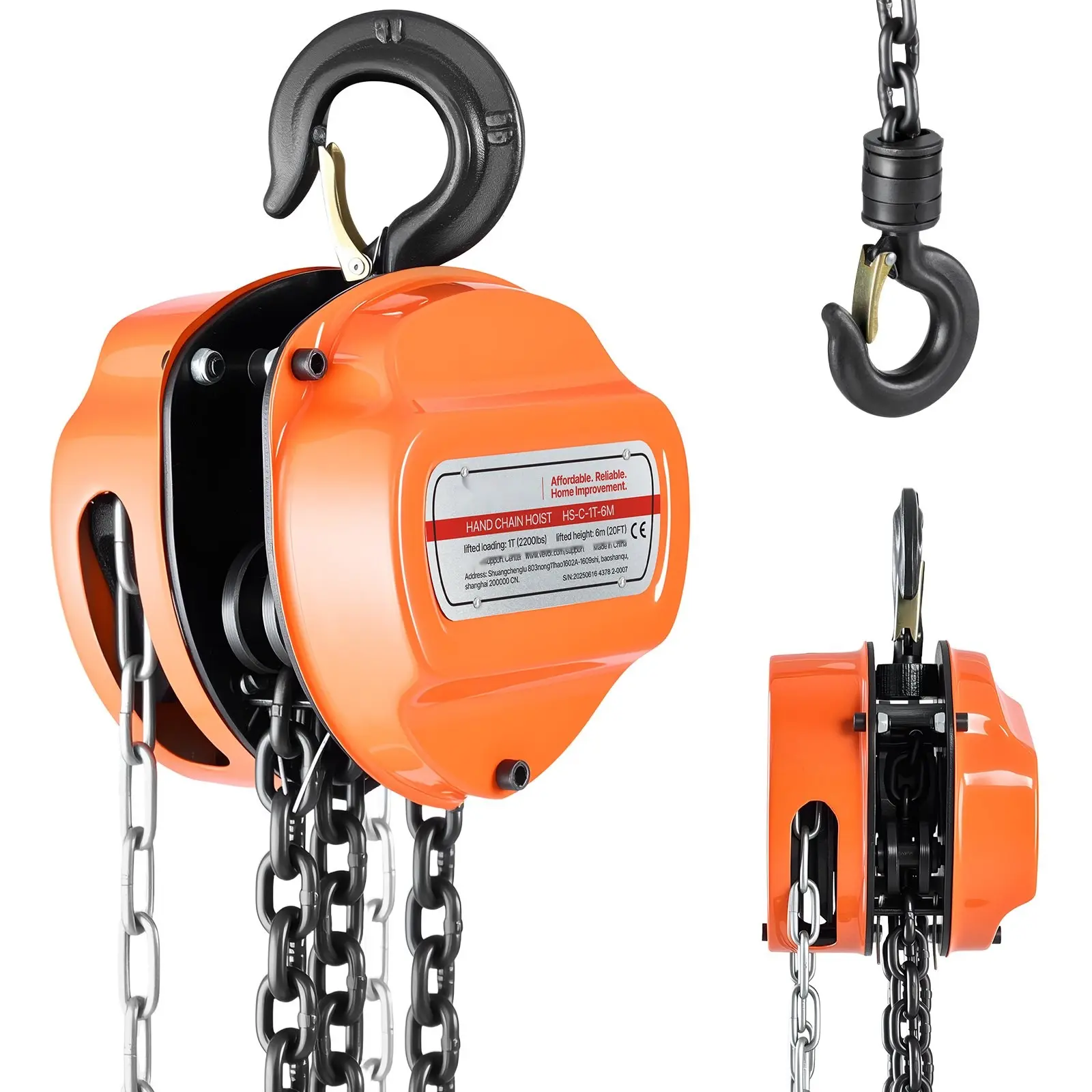 Manual Hand Chain Hoist 2200 Lbs Capacity 20 Ft Lift Height Industrial Grade Chain Block With G80 Alloy Chain And Load Hook Safety Latch For Warehouse Construction Industrial Applications