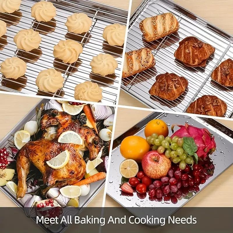 Stainless Steel Baking Sheet & Rack Set, 6 Counts/set Including 3 Versatile Oven Trays & 3 Cooling Racks, Easy To Clean, Food-safe Bakeware Set