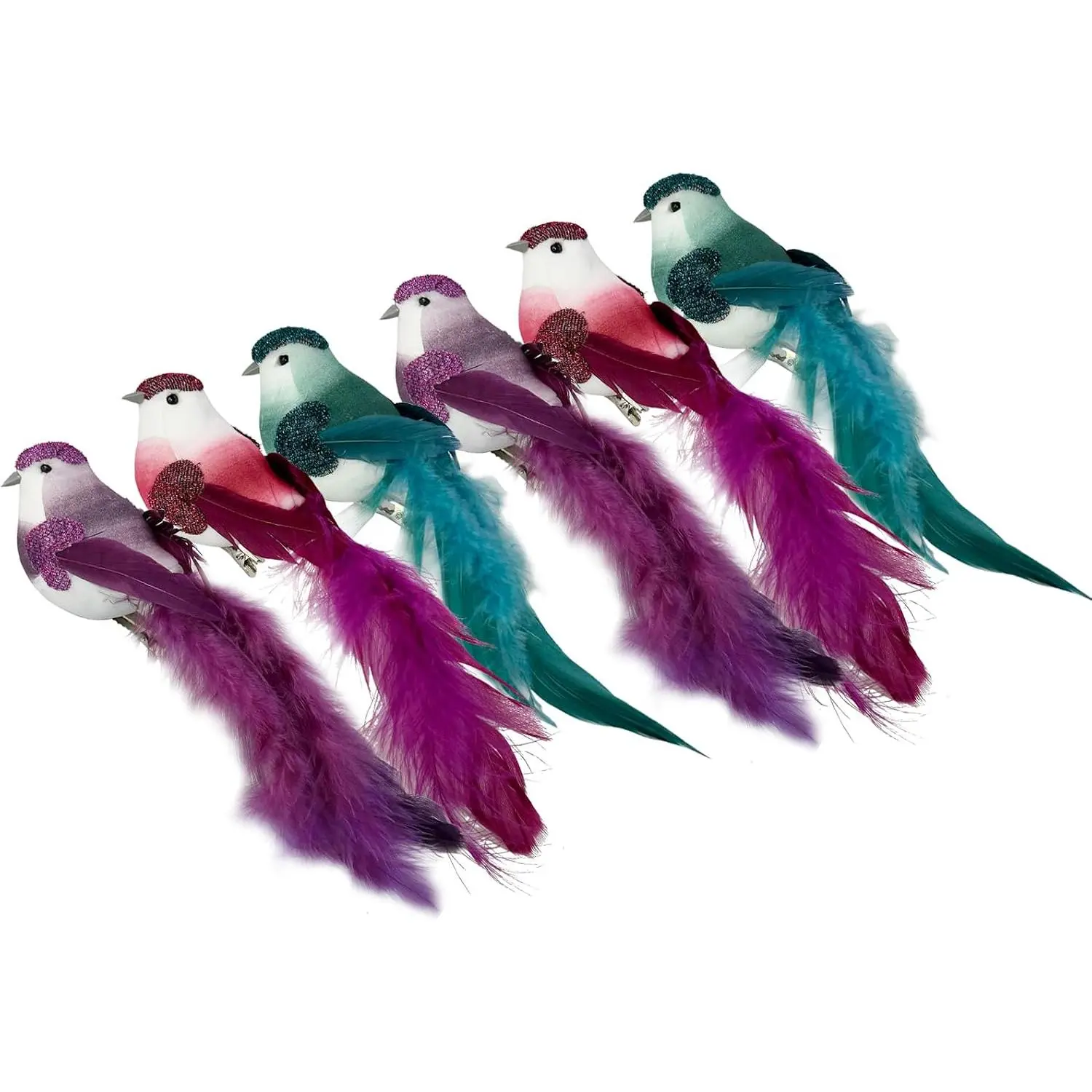 6 count Christmas Tree Glitter Birds  Red Dark Green Deep  Artificial   Bird Clip  Bird for Xmas Trees Wreaths Decorations