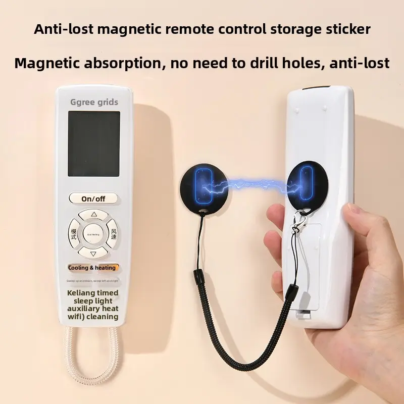 Magnetic TV Remote Holder, No-Drill Wall Mount Organizer with Retractable Cord, Adhesive Remote Control Storage Hook for Living Room, Bedroom & Home