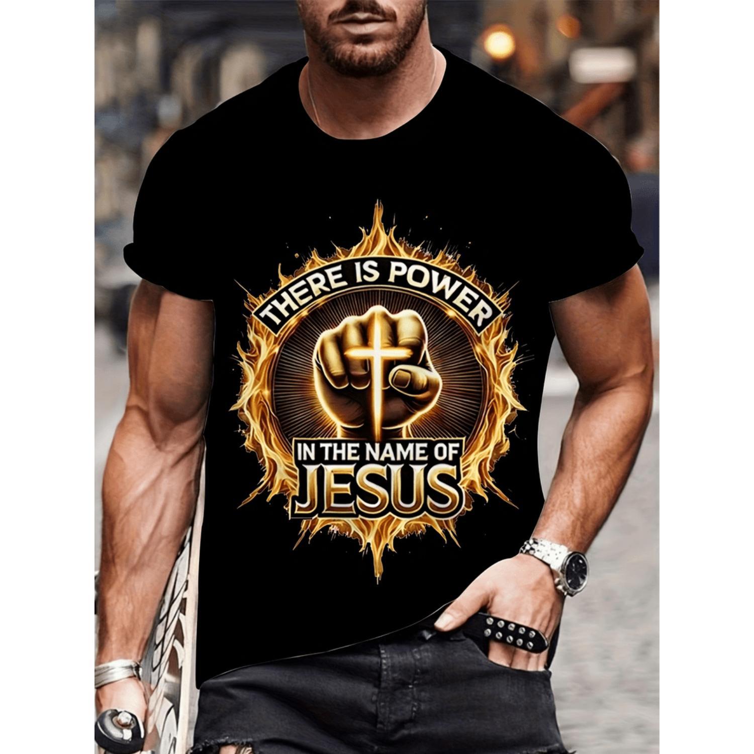 180g[100%cotton]Mens 3D Print TShirt Featuring There Is Power in the Name of Jesus Graphic Breathable Comfortable Polyester Urban Streetwear Casual Round Neck Everyday TShirt Durable Bold Graphic Tee
