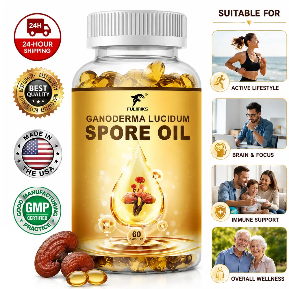 Organic Reishi Mushroom Spore Oil Complex Capsules, High Potency Ganoderma Extract with CoQ10 PQQ Resveratrol Turmeric Ashwagandha, Boost Immunity, Antioxidant, Relax Mind & Support Liver Health, 30 Days Supply, 60 Capsules