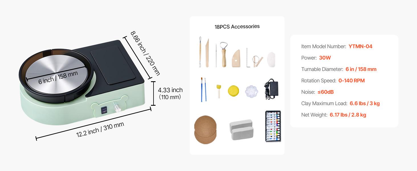 VEVOR Pottery Wheel for Kids and Adults - Complete Pottery Kit with 6" Turntable Clay Art Supplies Sculpting Tools, Mini Clay Making Pottery Wheel with Storage Design, Crafts Christmas Gifts, Green VEVOR Pottery Wheel for Kids and Adults - Complete Pottery Kit with 6" Turntable Clay Art Supplies Sculpting Tools, Mini Clay Making Pottery Wheel with Storage Design, Crafts Christmas Gifts, Green