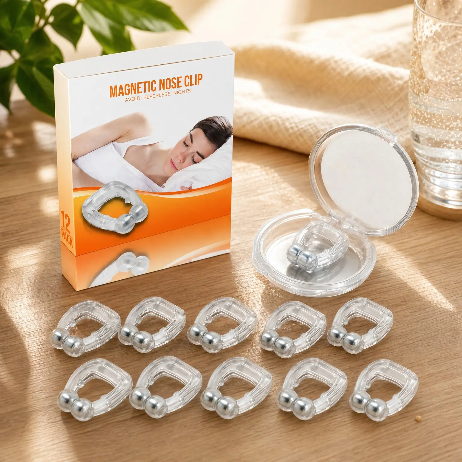 Magnetic Nasal Clip (Pack of 12) - Silicone Nose Clip for Snoring Relief - Reusable Anti-Snore Device with Magnet-Guided Tips, Opens Nostrils, All-Night Hold, Low-Profile, Travel-Friendly