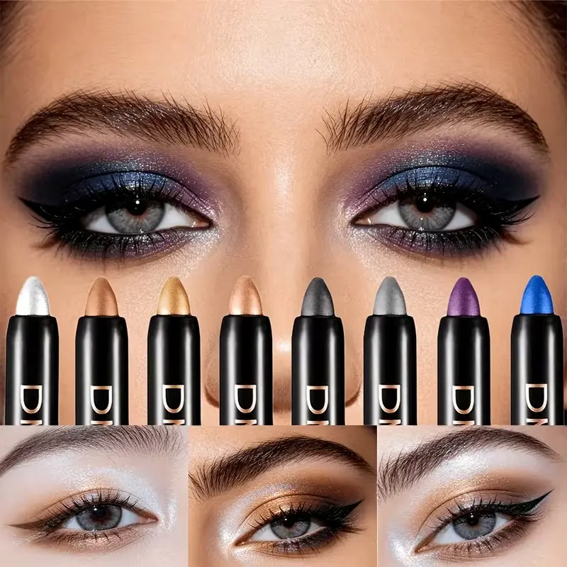 8Pcs Cream Eyeshadow Stick Set, Creamy Eyeshadow Pencil 2 Color Collections Available Shimmer Metallic Eye Shadow Pencils Waterproof Long Lasting Sticks