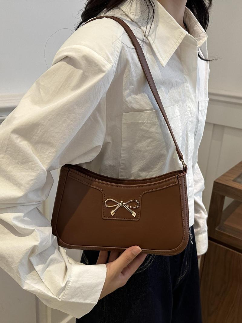 Women's Bow Decorated, Fashionable Solid Color for Daily Used, Casual Trendy Versatile High-quality Daily Commuting Bag Handbag Shoulder Purse