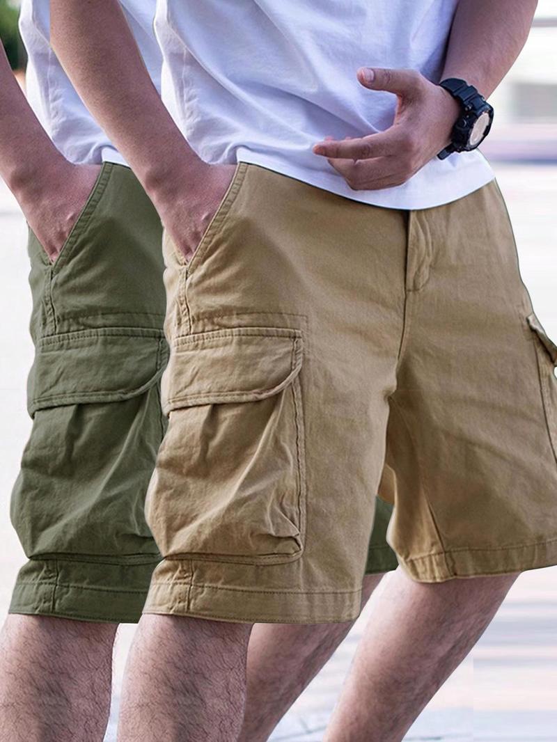 Men's Loose Solid Drawstring Waist Cargo Shorts, Casual Comfy Pocket Design Shorts for Daily Outdoor Wear, Men's Bottoms for All Seasons