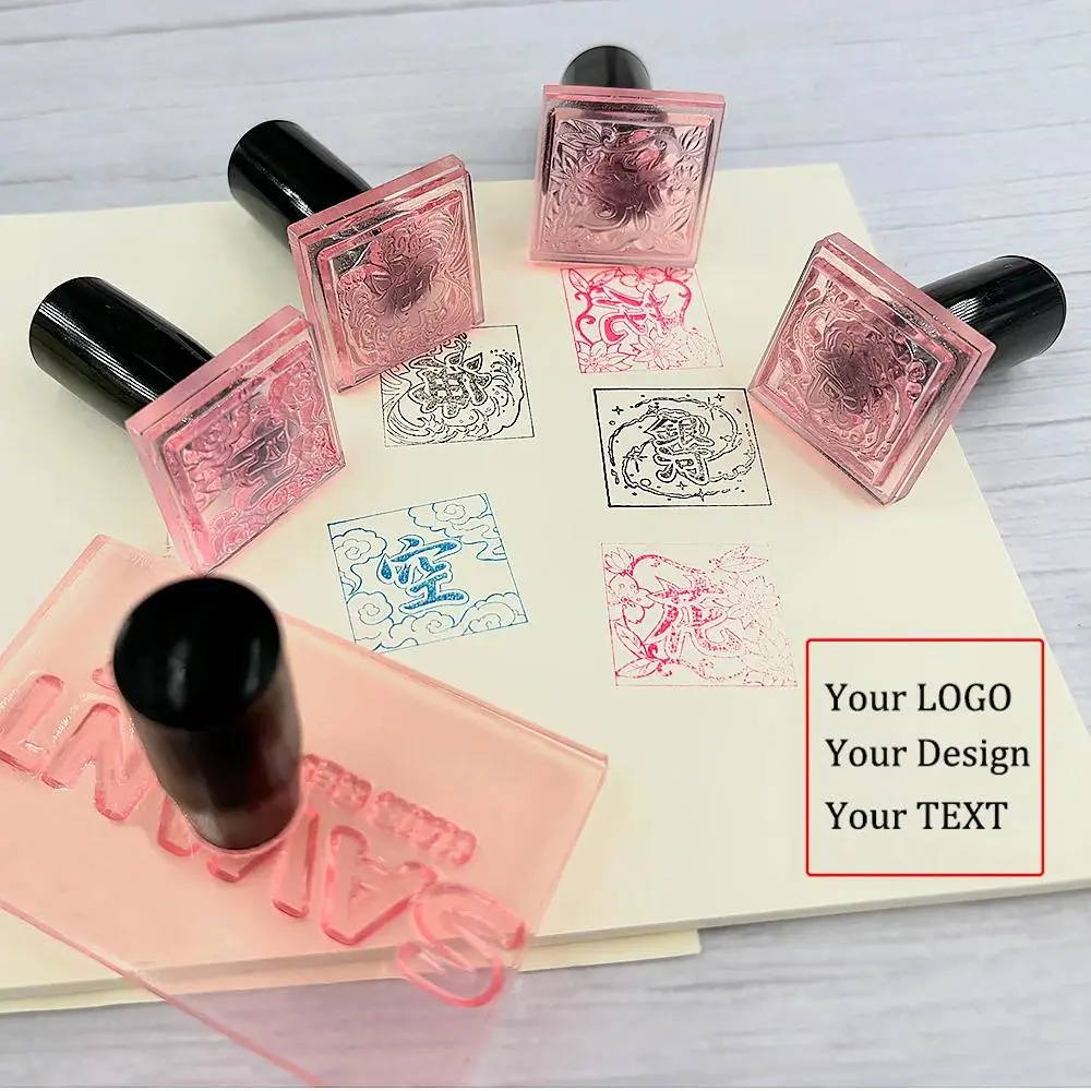 Customized Private Acrylic Ink Stamp Your Design LOGO Rubber Seal Custom Office Wedding Student Graduation Transparent Stamp DIY