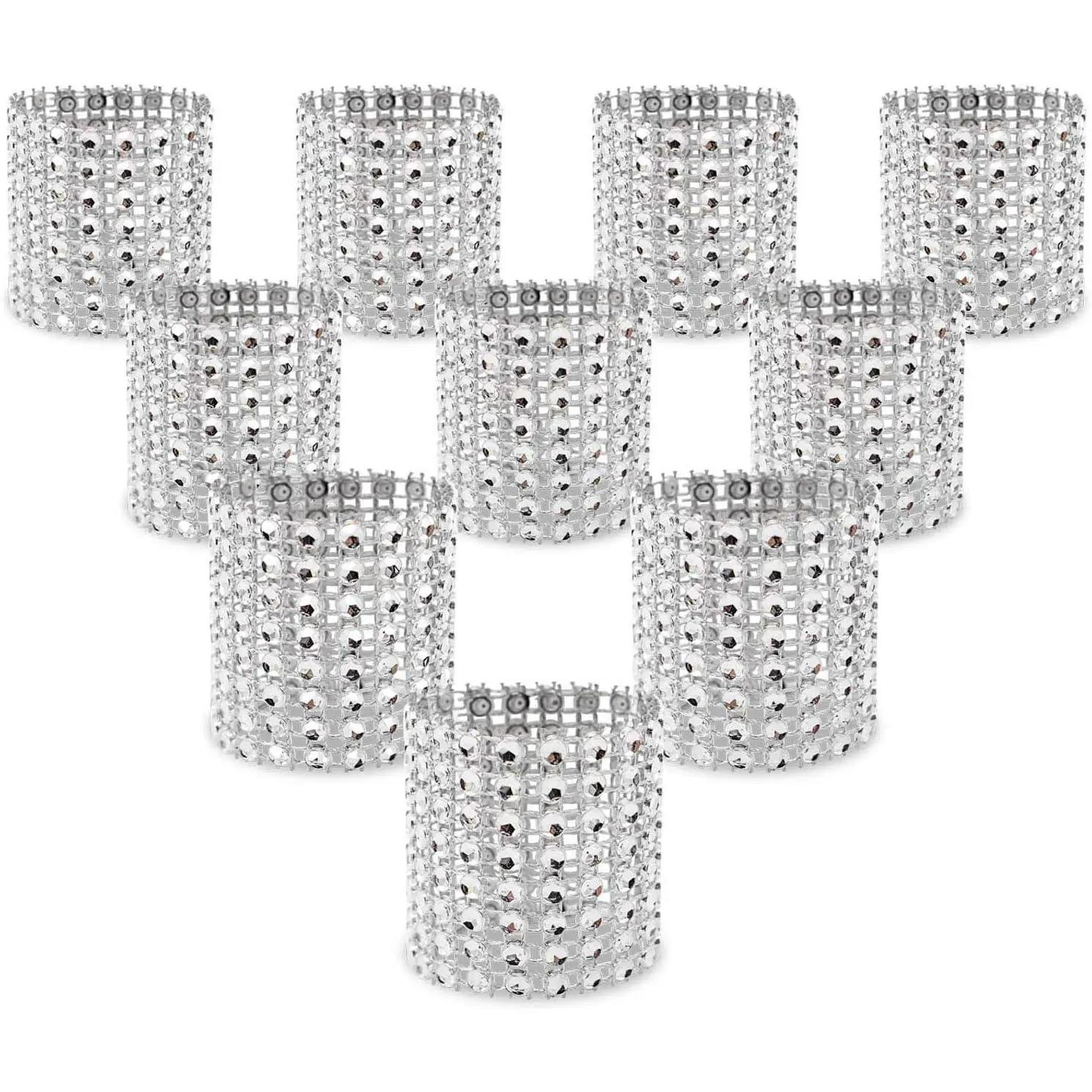 Plastic Sparkle Beads Rhinestone Napkin Rings - 120-Pack Silver Decor for Wedding Receptions, Christmas, Baby Shower Party Place Settings, Disposable, Sturdy
